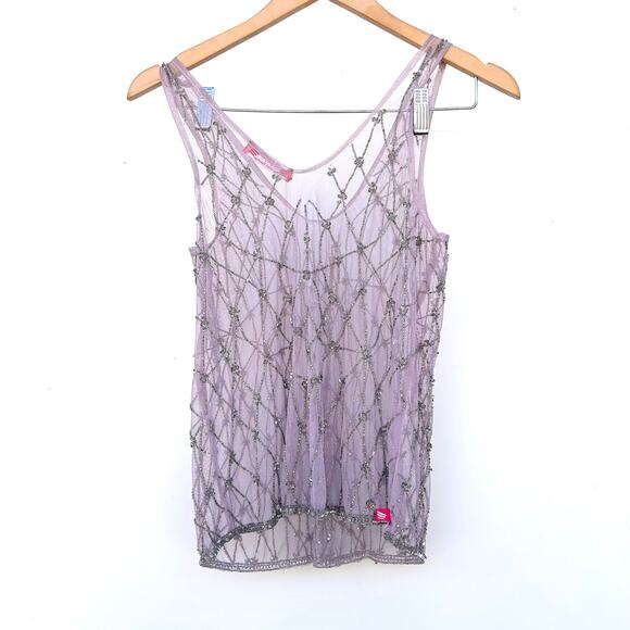 Vintage Y2K Sheer Mesh Glitter Going Out Top Purple Sequin Fairy Festival Small - Picture 6 of 9